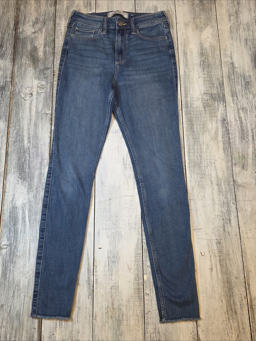 Hollister Mid-Blue Curvy High-Rise Super Skinny Stretch Jeans Raw Hem sz 4R/27R